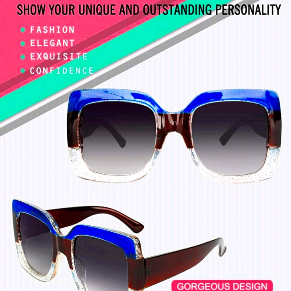 Square glitter Colorblock 😎 Sunglasses